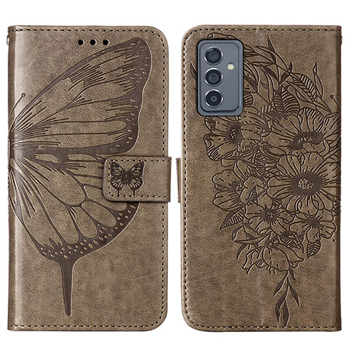 Leather Case Stands Butterfly Flip Cover Holder Y01B for Samsung Galaxy Quantum2 5G Gray