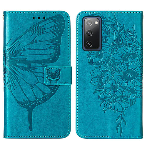Leather Case Stands Butterfly Flip Cover Holder Y01B for Samsung Galaxy S20 FE 5G Blue