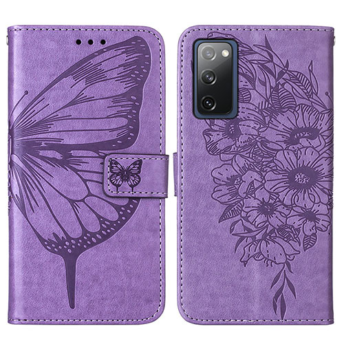 Leather Case Stands Butterfly Flip Cover Holder Y01B for Samsung Galaxy S20 FE 5G Clove Purple