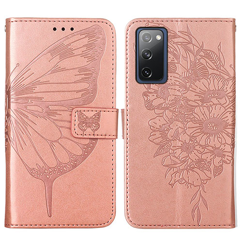 Leather Case Stands Butterfly Flip Cover Holder Y01B for Samsung Galaxy S20 FE 5G Rose Gold