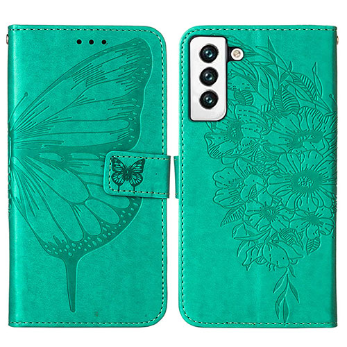Leather Case Stands Butterfly Flip Cover Holder Y06B for Samsung Galaxy S21 5G Green