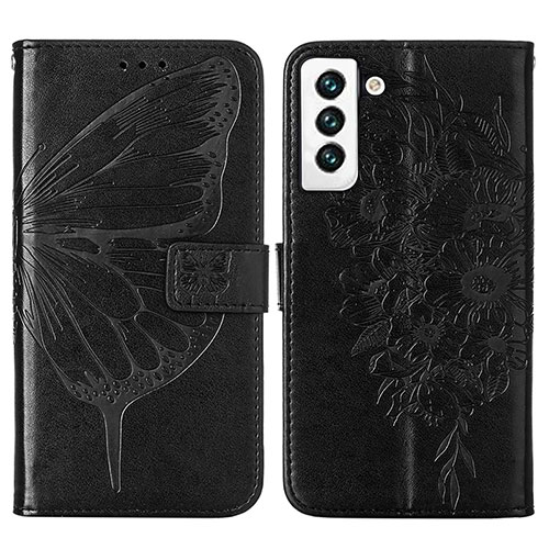 Leather Case Stands Butterfly Flip Cover Holder Y06B for Samsung Galaxy S21 FE 5G Black