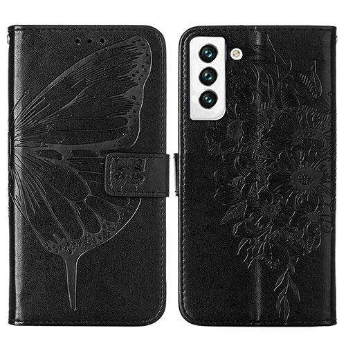 Leather Case Stands Butterfly Flip Cover Holder Y06B for Samsung Galaxy S21 Plus 5G Black