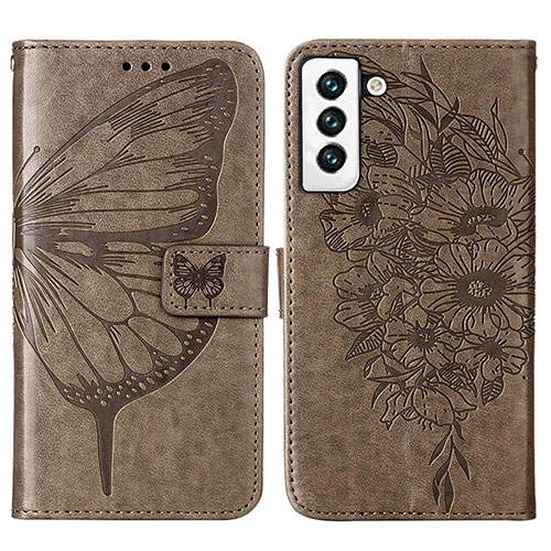Leather Case Stands Butterfly Flip Cover Holder Y06B for Samsung Galaxy S21 Plus 5G Bronze