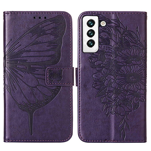 Leather Case Stands Butterfly Flip Cover Holder Y06B for Samsung Galaxy S21 Plus 5G Purple