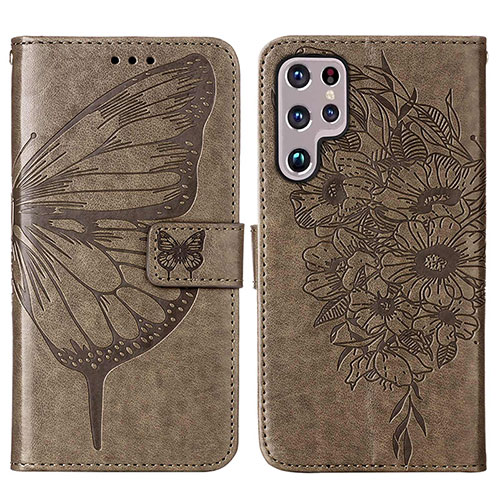 Leather Case Stands Butterfly Flip Cover Holder Y06B for Samsung Galaxy S21 Ultra 5G Bronze