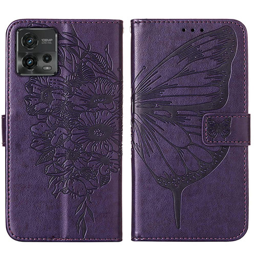 Leather Case Stands Butterfly Flip Cover Holder YB1 for Motorola Moto G72 Purple