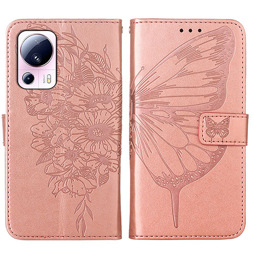 Leather Case Stands Butterfly Flip Cover Holder YB1 for Xiaomi Mi 12 Lite NE 5G Rose Gold