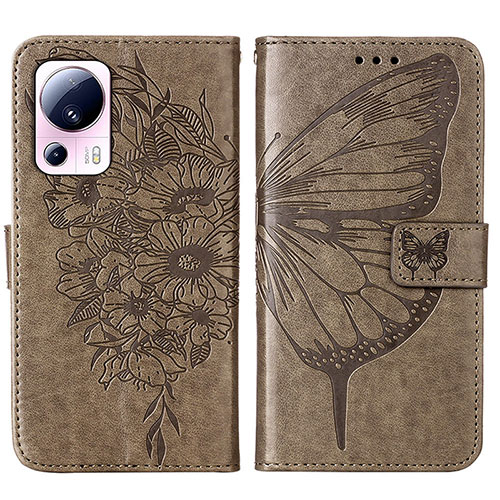 Leather Case Stands Butterfly Flip Cover Holder YB1 for Xiaomi Mi 13 Lite 5G Gray