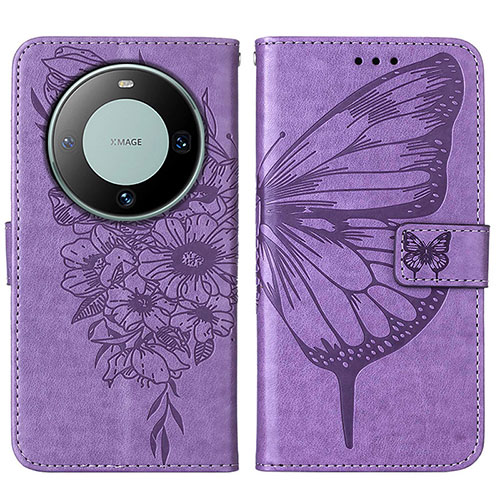 Leather Case Stands Butterfly Flip Cover Holder YB2 for Huawei Mate 60 Clove Purple