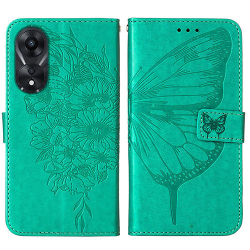 Leather Case Stands Butterfly Flip Cover Holder YB2 for Oppo A78 5G Green