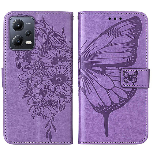 Leather Case Stands Butterfly Flip Cover Holder YB2 for Xiaomi Redmi Note 12 5G Clove Purple