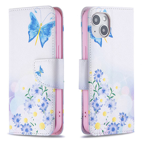 Leather Case Stands Butterfly Flip Cover L01 Holder for Apple iPhone 14 Plus Blue