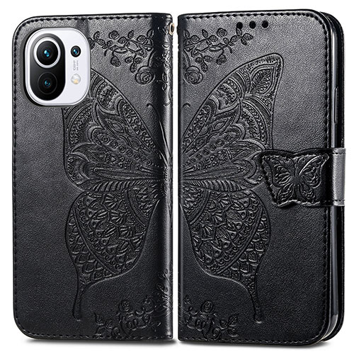 Leather Case Stands Butterfly Flip Cover L02 Holder for Xiaomi Mi 11 5G Black