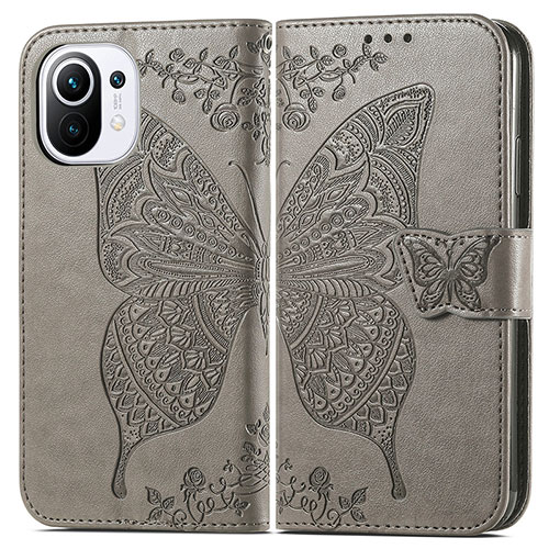 Leather Case Stands Butterfly Flip Cover L02 Holder for Xiaomi Mi 11 Lite 5G Gray