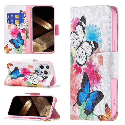 Leather Case Stands Butterfly Flip Cover L03 Holder for Apple iPhone 14 Pro Pink