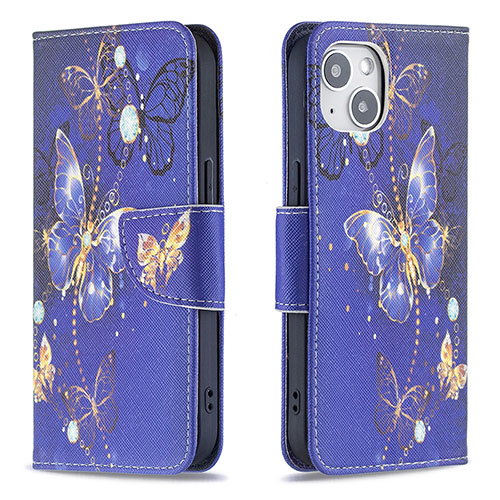 Leather Case Stands Butterfly Flip Cover L07 Holder for Apple iPhone 13 Navy Blue