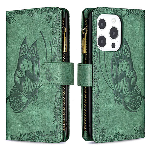 Leather Case Stands Butterfly Flip Cover L08 Holder for Apple iPhone 14 Pro Max Green