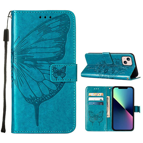 Leather Case Stands Butterfly Flip Cover L10 Holder for Apple iPhone 13 Blue