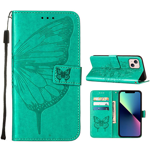 Leather Case Stands Butterfly Flip Cover L10 Holder for Apple iPhone 13 Green