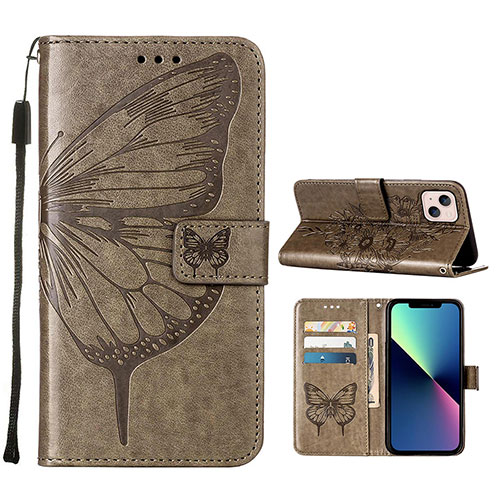 Leather Case Stands Butterfly Flip Cover L10 Holder for Apple iPhone 13 Mini Dark Gray