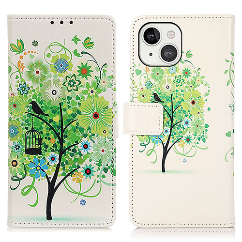 Leather Case Stands Fashionable Pattern Flip Cover A07 Holder for Apple iPhone 13 Green