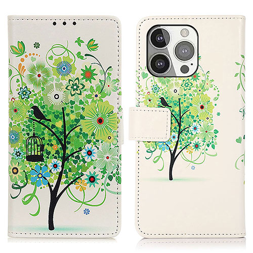 Leather Case Stands Fashionable Pattern Flip Cover A07 Holder for Apple iPhone 13 Pro Max Green