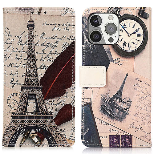 Leather Case Stands Fashionable Pattern Flip Cover A07 Holder for Apple iPhone 14 Pro Gray