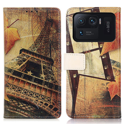 Leather Case Stands Fashionable Pattern Flip Cover D02Y Holder for Xiaomi Mi 11 Ultra 5G Brown
