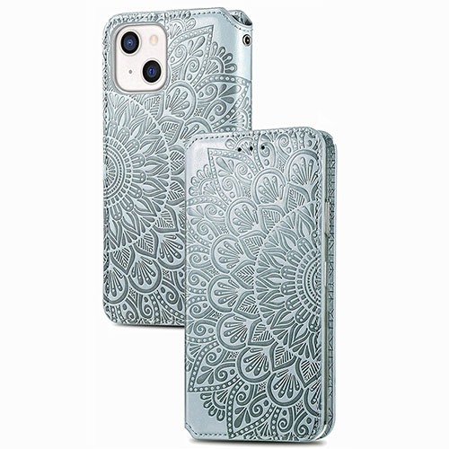 Leather Case Stands Fashionable Pattern Flip Cover H02 Holder for Apple iPhone 13 Mini Silver