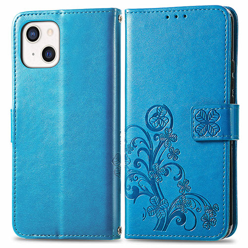 Leather Case Stands Fashionable Pattern Flip Cover H03 Holder for Apple iPhone 14 Blue