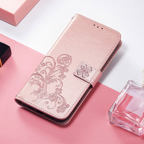 Leather Case Stands Fashionable Pattern Flip Cover H04 Holder for Apple iPhone 14 Pro Max Rose Gold