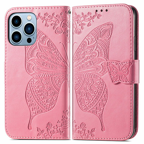 Leather Case Stands Fashionable Pattern Flip Cover H07 Holder for Apple iPhone 13 Pro Max Pink