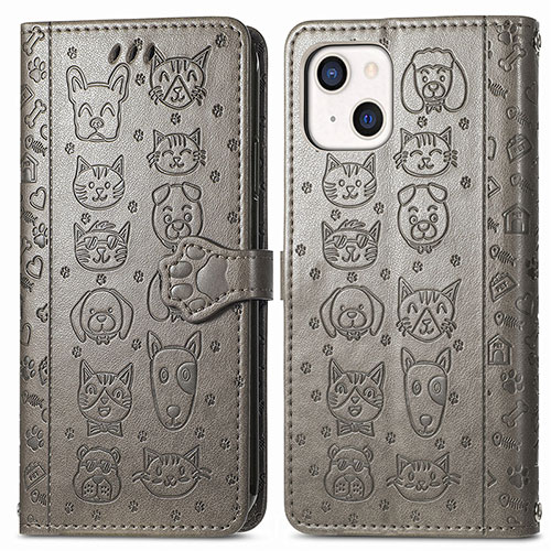 Leather Case Stands Fashionable Pattern Flip Cover H11 Holder for Apple iPhone 13 Gray