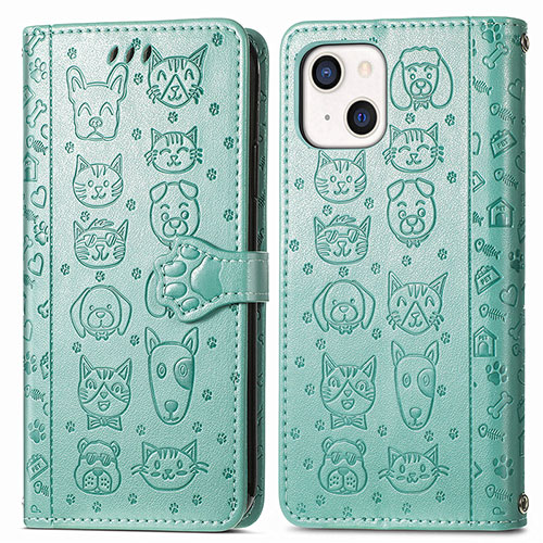 Leather Case Stands Fashionable Pattern Flip Cover H11 Holder for Apple iPhone 13 Green