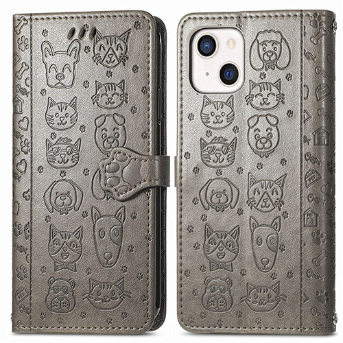 Leather Case Stands Fashionable Pattern Flip Cover H11 Holder for Apple iPhone 13 Mini Gray