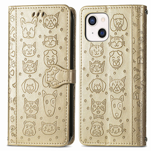 Leather Case Stands Fashionable Pattern Flip Cover H11 Holder for Apple iPhone 14 Gold