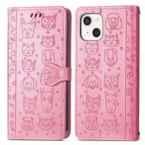 Leather Case Stands Fashionable Pattern Flip Cover H11 Holder for Apple iPhone 14 Pink