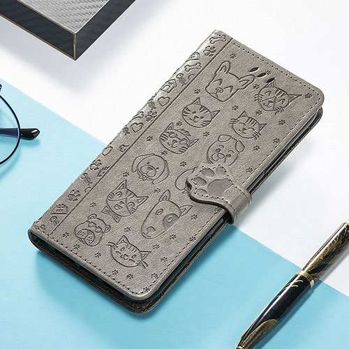 Leather Case Stands Fashionable Pattern Flip Cover H12 Holder for Apple iPhone 13 Gray