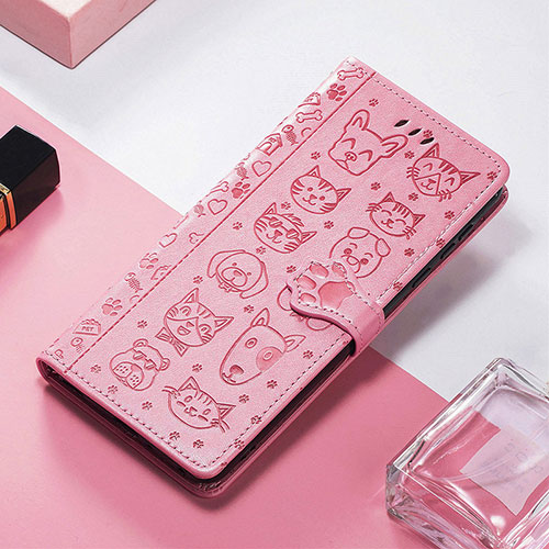 Leather Case Stands Fashionable Pattern Flip Cover H12 Holder for Apple iPhone 13 Mini Pink