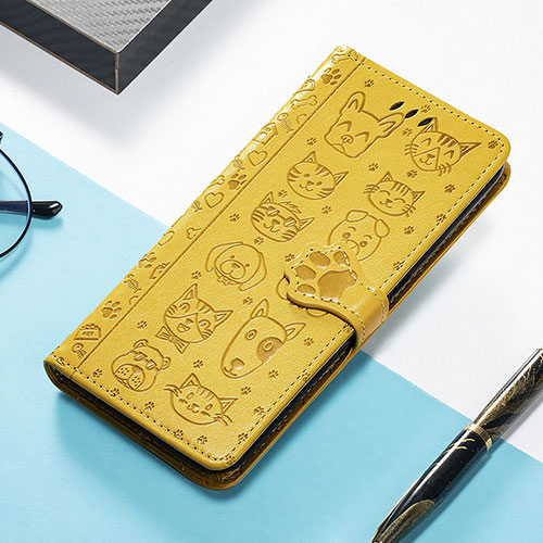 Leather Case Stands Fashionable Pattern Flip Cover H12 Holder for Apple iPhone 13 Mini Yellow