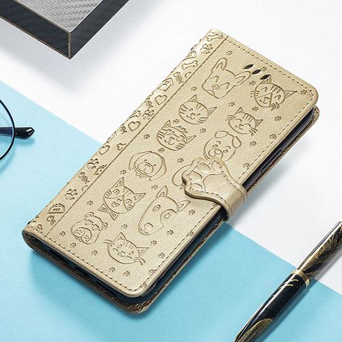 Leather Case Stands Fashionable Pattern Flip Cover H12 Holder for Apple iPhone 14 Plus Gold