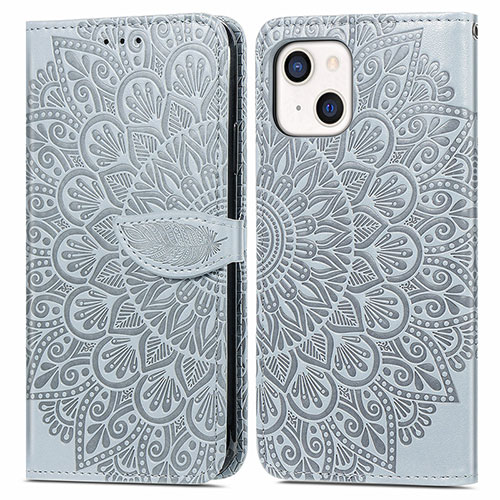 Leather Case Stands Fashionable Pattern Flip Cover H13 Holder for Apple iPhone 13 Gray