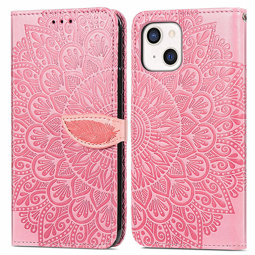 Leather Case Stands Fashionable Pattern Flip Cover H13 Holder for Apple iPhone 13 Mini Rose Gold