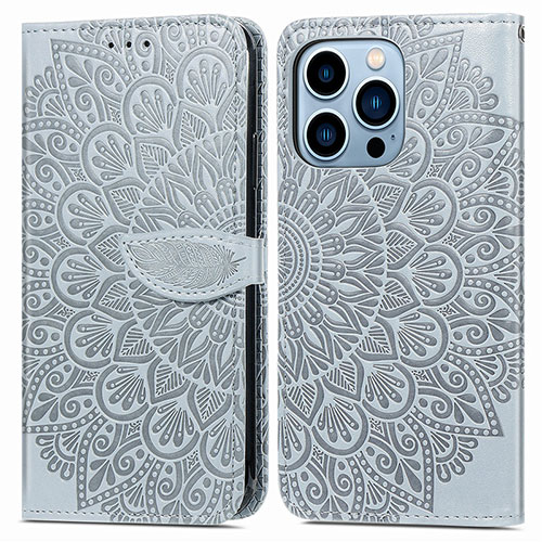 Leather Case Stands Fashionable Pattern Flip Cover H13 Holder for Apple iPhone 13 Pro Gray