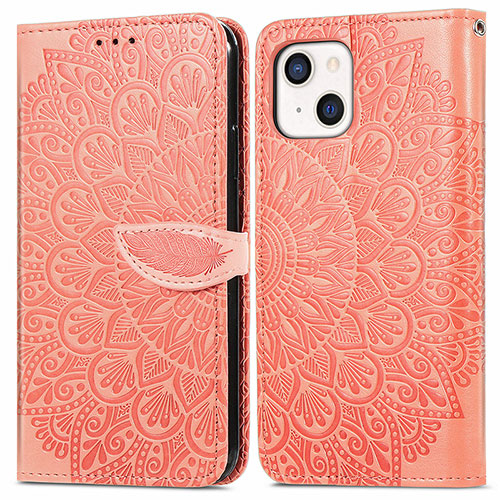Leather Case Stands Fashionable Pattern Flip Cover H13 Holder for Apple iPhone 14 Orange