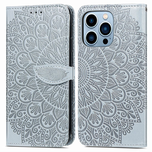 Leather Case Stands Fashionable Pattern Flip Cover H13 Holder for Apple iPhone 14 Pro Gray