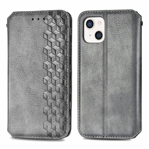 Leather Case Stands Fashionable Pattern Flip Cover H15 Holder for Apple iPhone 14 Plus Gray
