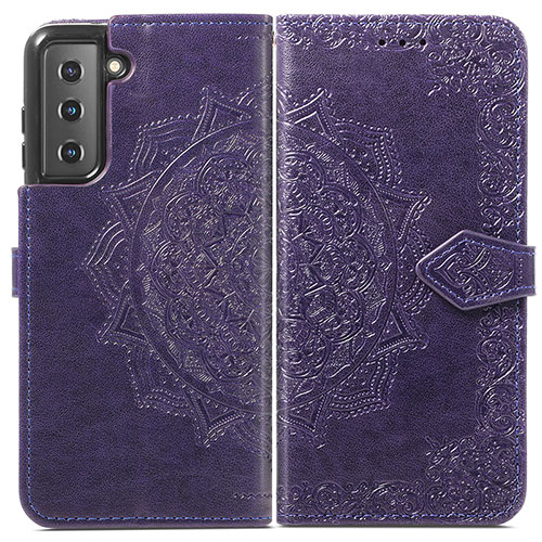 Leather Case Stands Fashionable Pattern Flip Cover Holder A01D for Samsung Galaxy S21 Plus 5G Purple
