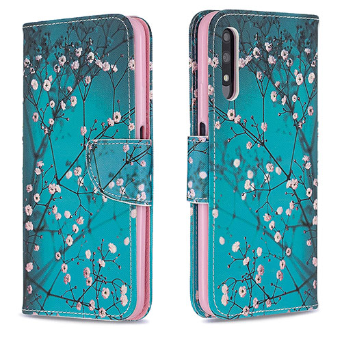 Leather Case Stands Fashionable Pattern Flip Cover Holder B01F for Huawei Honor 9X Cyan